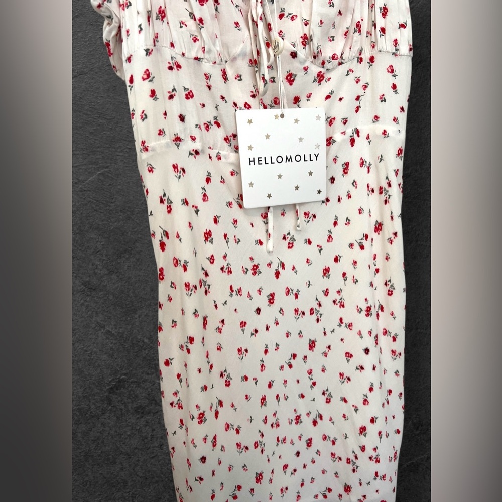 Hello Molly White Red Floral Midi Sun Dress Size L - Picture 9 of 16